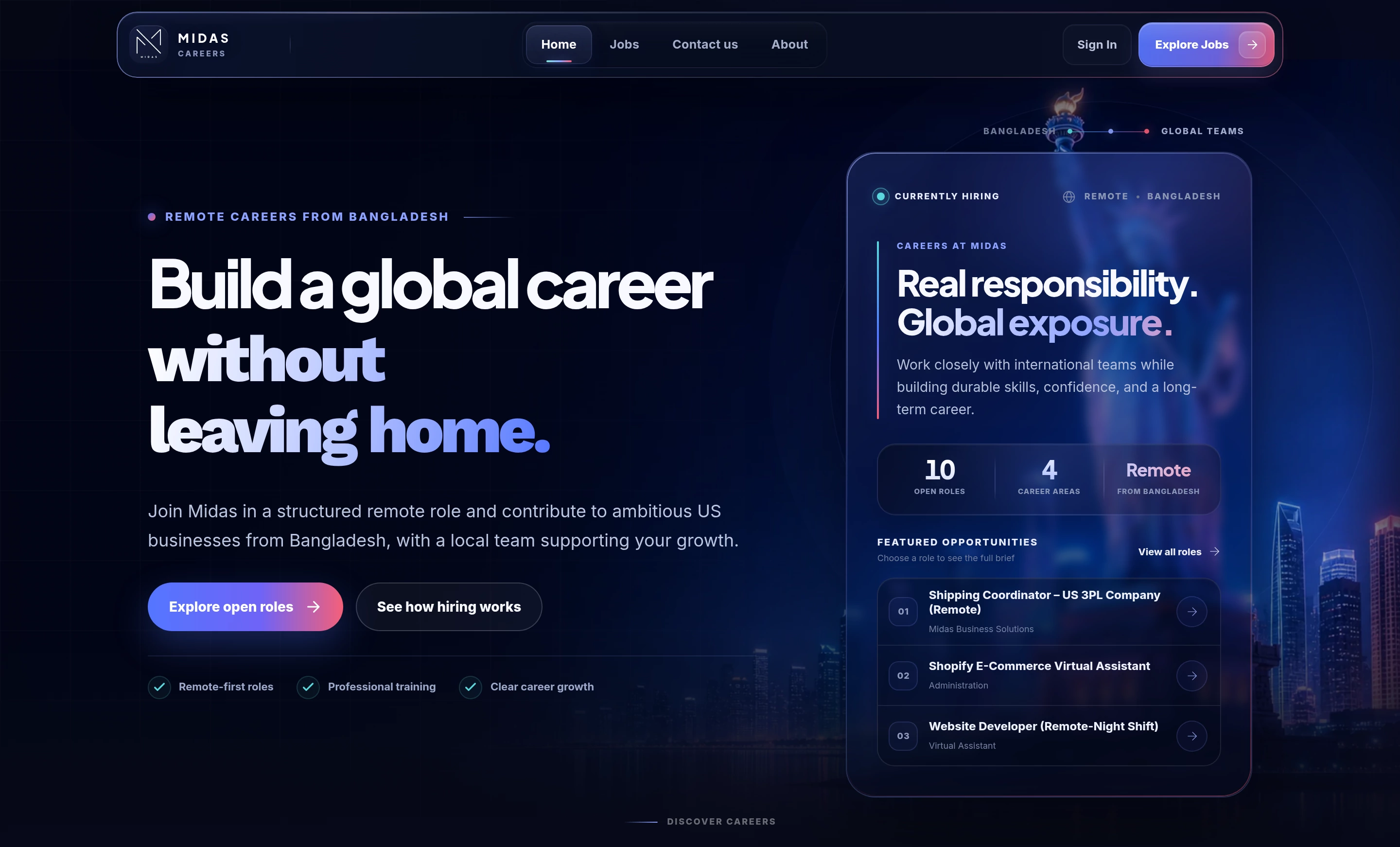 The MIDAS careers website, where candidates start their application.